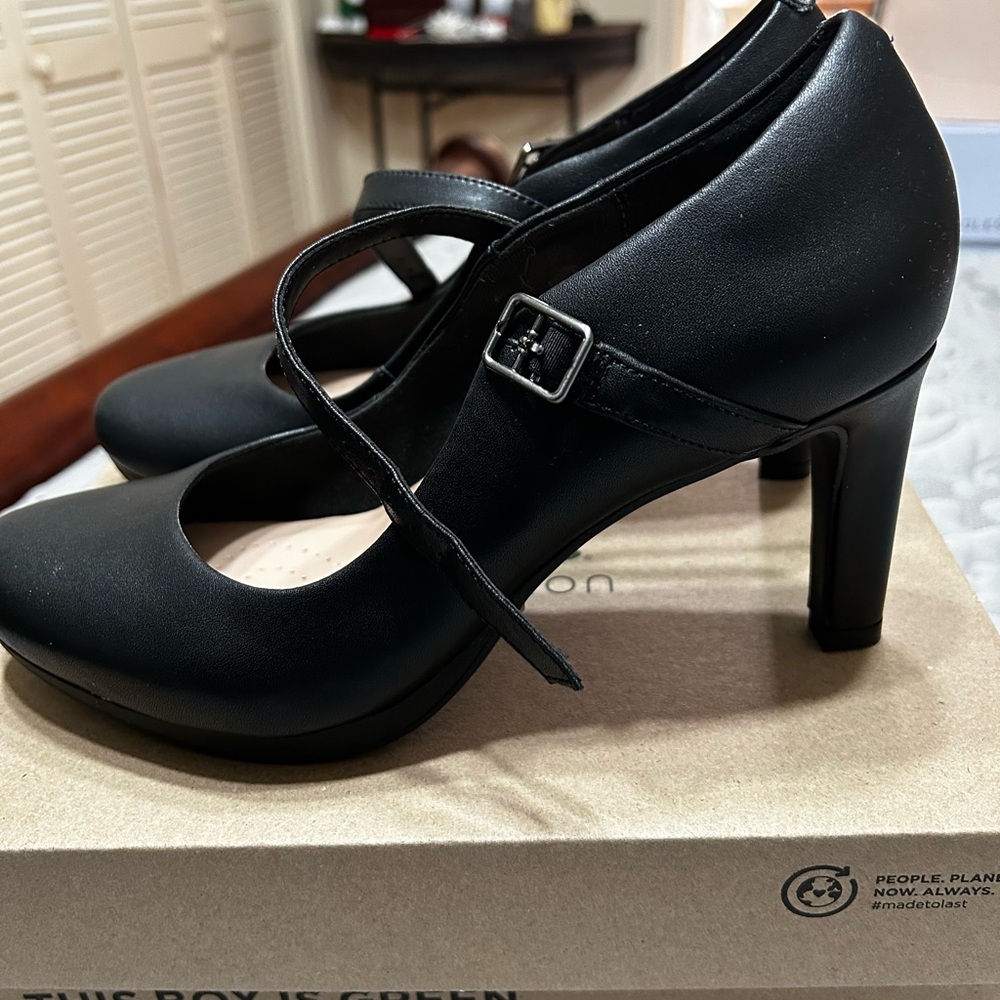 Clarks Black Strap Heels